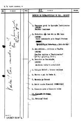 TV Tupi [emissora]. Ultra Notícias [programa]. Roteiro [televisivo], 20 fev. 1967.