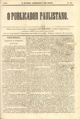 O Publicador paulistano [jornal], n. 79. São Paulo-SP, 08 mai. 1858.