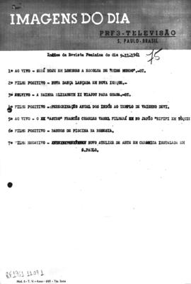 TV Tupi [emissora]. Revista Feminina [programa]. Roteiro [televisivo], 09 nov. 1961.