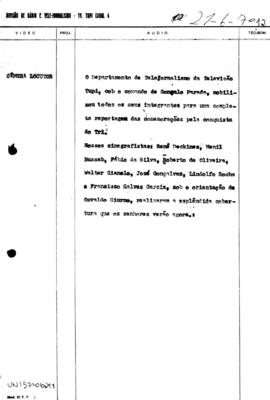 TV Tupi [emissora]. Ultra Notícias [programa]. Roteiro [televisivo], 21 jun. 1970.