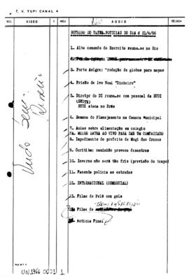 TV Tupi [emissora]. Ultra Notícias [programa]. Roteiro [televisivo], 21 jun. 1966.