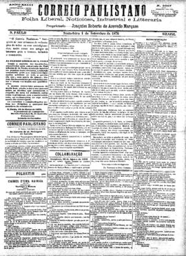 Correio paulistano [jornal], [s/n]. São Paulo-SP, 01 set. 1876.