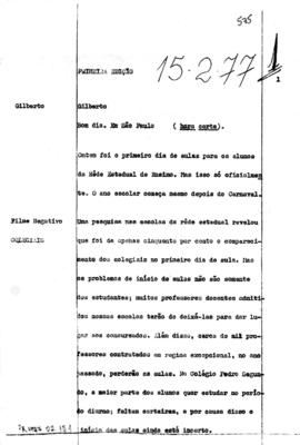 TV Tupi [emissora]. Primeira Edição [programa]. Roteiro [televisivo], 15 fev. 1977.