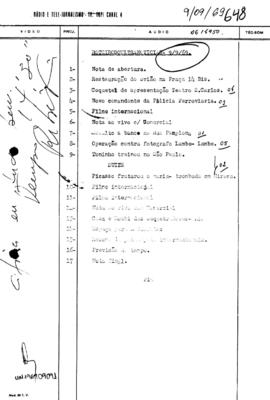 TV Tupi [emissora]. Ultra Notícias [programa]. Roteiro [televisivo], 09 set. 1969.