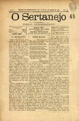 O Sertanejo [jornal], a. 1, n. 19. Barretos-SP, 04 ago. 1900.