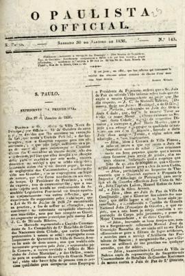 O Paulista official [jornal], n. 143. São Paulo-SP, 30 jan. 1836.