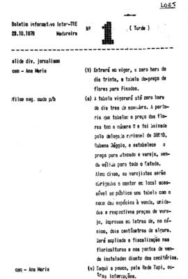 TV Tupi [emissora]. Boletim Informativo [programa]. Roteiro [televisivo], 23 out. 1978.