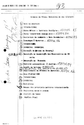 TV Tupi [emissora]. Ultra Notícias [programa]. Roteiro [televisivo], 06 fev. 1970.