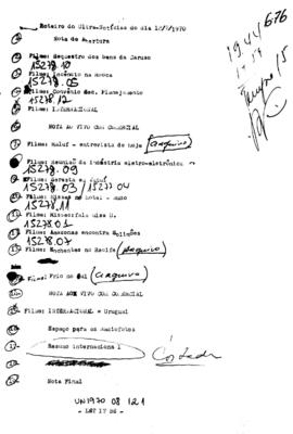 TV Tupi [emissora]. Ultra Notícias [programa]. Roteiro [televisivo], 12 ago. 1970.
