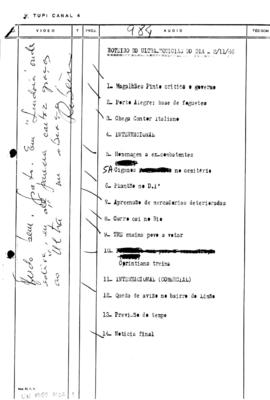 TV Tupi [emissora]. Ultra Notícias [programa]. Roteiro [televisivo], 02 nov. 1966.