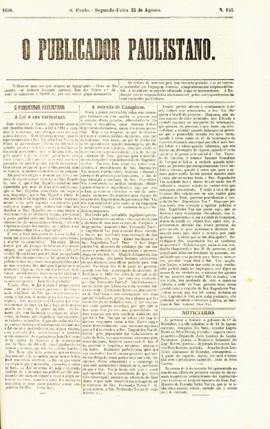 O Publicador paulistano [jornal], n. 151. São Paulo-SP, 22 ago. 1859.
