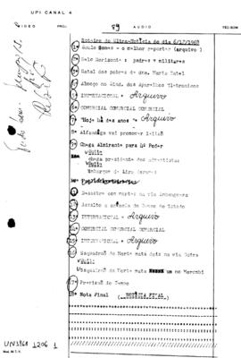 TV Tupi [emissora]. Ultra Notícias [programa]. Roteiro [televisivo], 06 dez. 1968.