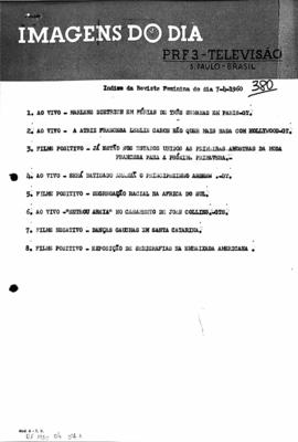TV Tupi [emissora]. Revista Feminina [programa]. Roteiro [televisivo], 07 abr. 1960.