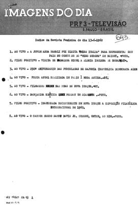 TV Tupi [emissora]. Revista Feminina [programa]. Roteiro [televisivo], 13 jun. 1960.