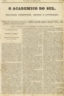 O Academico do Sul [jornal], a. 1, n. 2. São Paulo-SP, 07 abr. 1857.