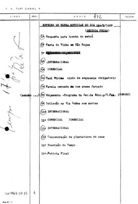 TV Tupi [emissora]. Ultra Notícias [programa]. Roteiro [televisivo], 15 jul. 1968.