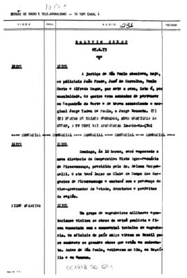 TV Tupi [emissora]. Informativo/Boletim CEESP [programa]. Roteiro [televisivo], 07 jun. 1973.