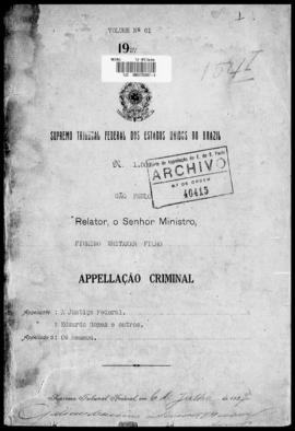 Processo... [apelação criminal], nª 1009/1927. [São Paulo-SP?], 1927. v. 61