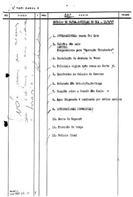 TV Tupi [emissora]. Ultra Notícias [programa]. Roteiro [televisivo], 11 abr. 1967.