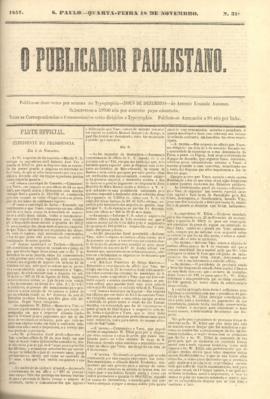 O Publicador paulistano [jornal], n. 31. São Paulo-SP, 18 nov. 1857.