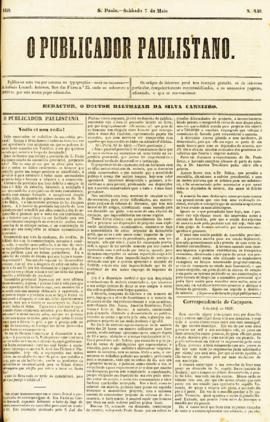 O Publicador paulistano [jornal], n. 139. São Paulo-SP, 07 mai. 1859.