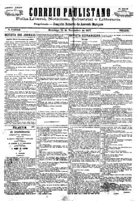 Correio paulistano [jornal], [s/n]. São Paulo-SP, 25 nov. 1877.