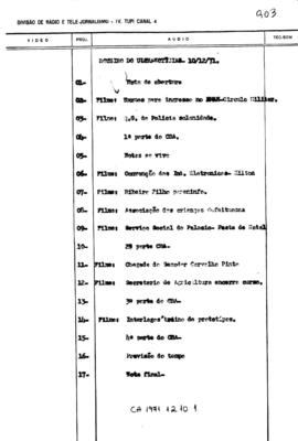 TV Tupi [emissora]. Correspondentes Brasileiros Associados [programa]. Roteiro [televisivo], 10 dez. 1971.