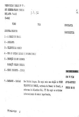 TV Tupi [emissora]. Telenotícias Panair [programa]. Roteiro [televisivo], 07 abr. 1952.