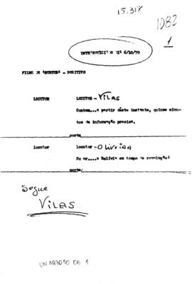 TV Tupi [emissora]. Ultra Notícias [programa]. Roteiro [televisivo], 06 out. 1970.