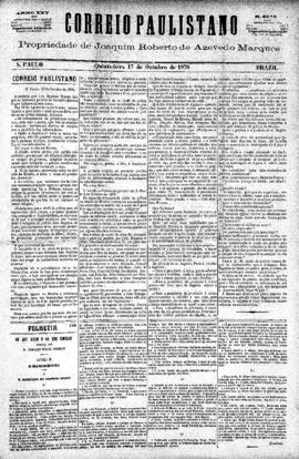 Correio paulistano [jornal], [s/n]. São Paulo-SP, 17 out. 1878.