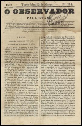 O Observador paulistano [jornal], n. 114. São Paulo-SP, 12 mar. 1839.