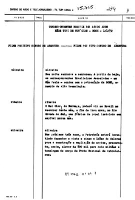 TV Tupi [emissora]. Rede Tupi de Notícias [programa]. Roteiro [televisivo], 01 jan. 1972.