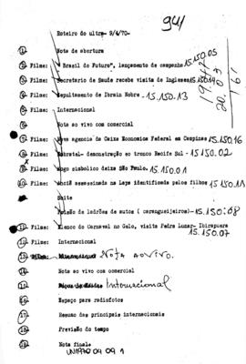 TV Tupi [emissora]. Ultra Notícias [programa]. Roteiro [televisivo], 09 abr. 1970.