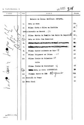 TV Tupi [emissora]. Ultra Notícias [programa]. Roteiro [televisivo], 28 mar. 1969.
