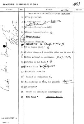 TV Tupi [emissora]. Ultra Notícias [programa]. Roteiro [televisivo], 18 set. 1969.