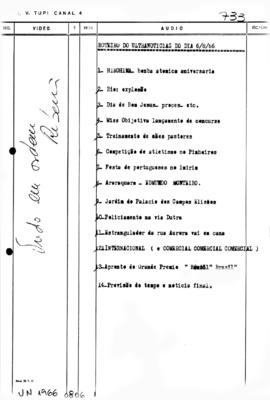 TV Tupi [emissora]. Ultra Notícias [programa]. Roteiro [televisivo], 06 ago. 1966.