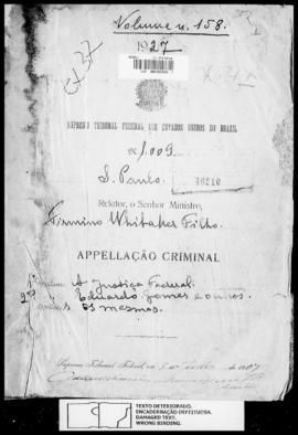 Processo... [apelação criminal], nª 1009/1927. [São Paulo-SP?], 1927. v. 158