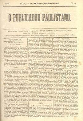 O Publicador paulistano [jornal], n. 15. São Paulo-SP, 19 set. 1857.