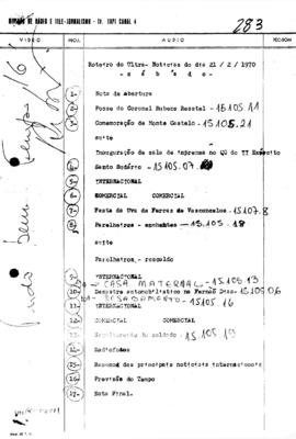 TV Tupi [emissora]. Ultra Notícias [programa]. Roteiro [televisivo], 21 fev. 1970.
