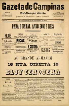 Gazeta de Campinas [jornal], a. 10, n. 1807. Campinas-SP, 25 dez. 1879.