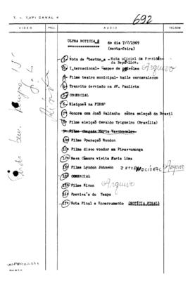 TV Tupi [emissora]. Ultra Notícias [programa]. Roteiro [televisivo], 07 fev. 1969.