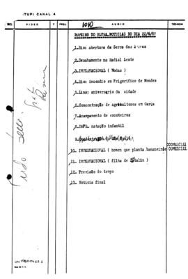TV Tupi [emissora]. Ultra Notícias [programa]. Roteiro [televisivo], 22 abr. 1967.