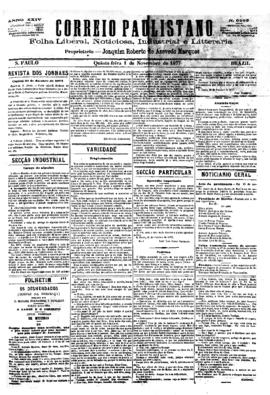 Correio paulistano [jornal], [s/n]. São Paulo-SP, 01 nov. 1877.