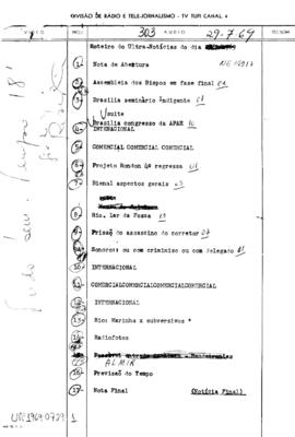 TV Tupi [emissora]. Ultra Notícias [programa]. Roteiro [televisivo], 29 jul. 1969.