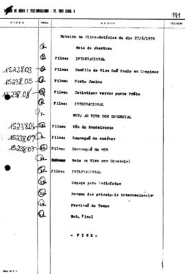 TV Tupi [emissora]. Ultra Notícias [programa]. Roteiro [televisivo], 27 jun. 1970.
