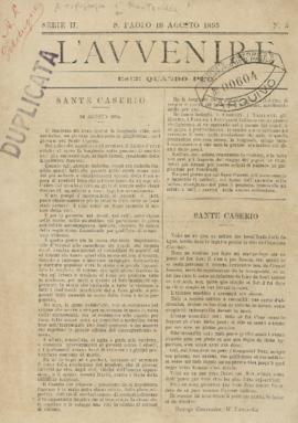 L´ Avvenire [jornal], n. 3. São Paulo-SP, 18 ago. 1895.