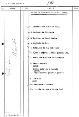 TV Tupi [emissora]. Ultra Notícias [programa]. Roteiro [televisivo], 07 mar. 1966.