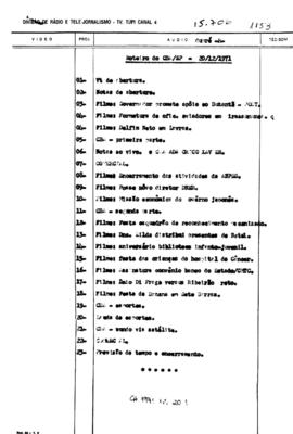 TV Tupi [emissora]. Correspondentes Brasileiros Associados [programa]. Roteiro [televisivo], 20 dez. 1971.