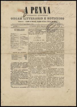 A Penna [jornal], a. 1, n. 2. São Paulo-SP, 15 mai. 1887.