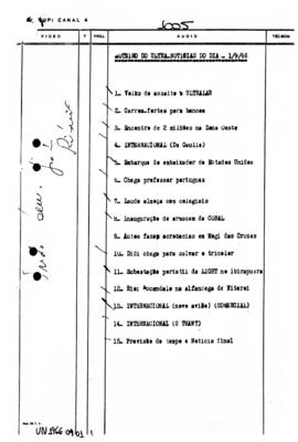 TV Tupi [emissora]. Ultra Notícias [programa]. Roteiro [televisivo], 01 set. 1966.
